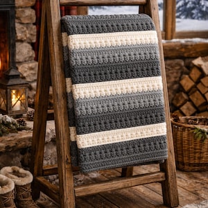 Textured Puff Stitch Crochet Blanket Pattern | Modern Neutral Throw (PDF Download)