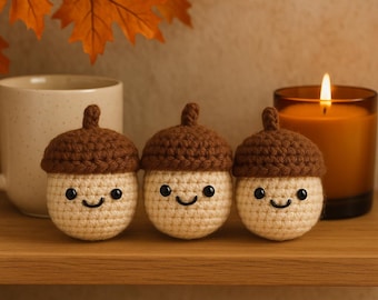 Crochet Acorn Family Pattern PDF- Fall Decor- Woodland Amigurumi