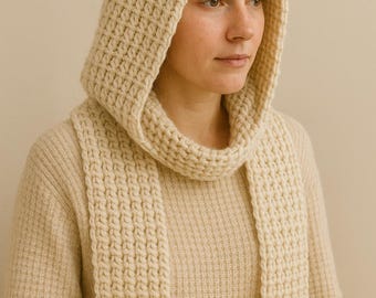 Chunky Hooded Scarf Crochet Pattern | Beginner No-Sew Scoodie (PDF Pattern)