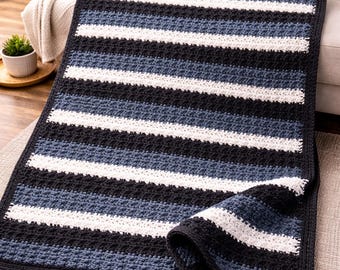 Waffle Stitch Crochet Blanket Pattern | Chunky Striped Throw (PDF Download)