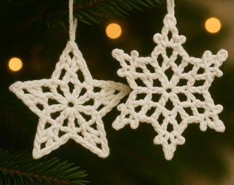 Crochet Snowflake & Star Ornament Pattern | Easy Holiday Decor (PDF Instant Download)