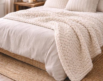 Chunky Seed Stitch Crochet Blanket | Easy Beginner Friendly | PDF Pattern