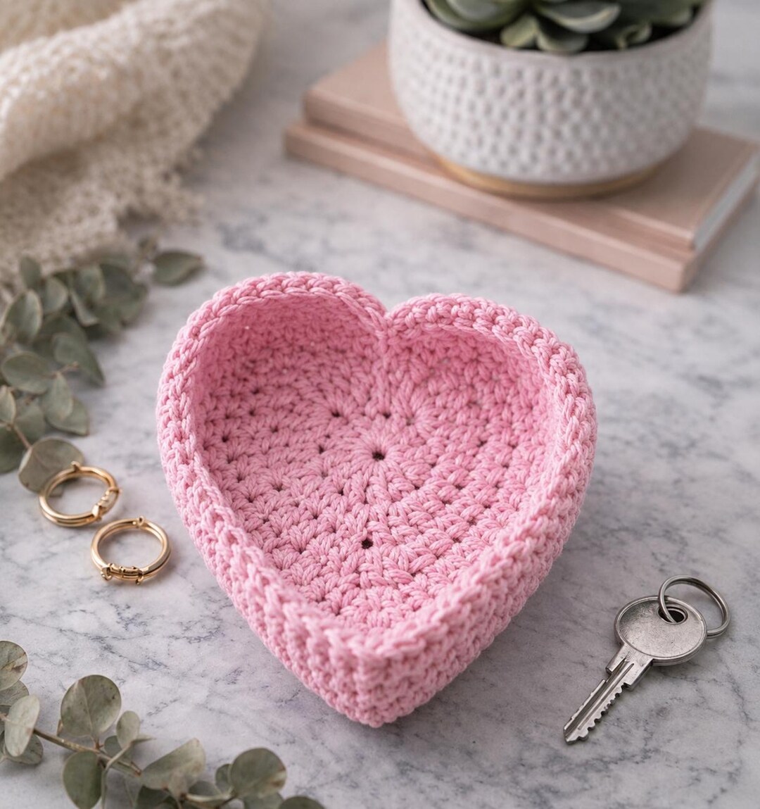 60s フレンチキーホルダー ブルボン Amourette ハート型 coeur Heart Trinket Tray Crochet Pattern | Sculptural Jewelry Holder