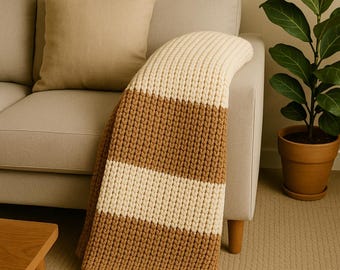 Chunky Crochet Ribbed Blanket Pattern – Beginner Friendly Neutral Throw (PDF)