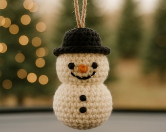 Crochet Snowman Ornament Pattern- Snowman Car Charm- Beginner Friendly