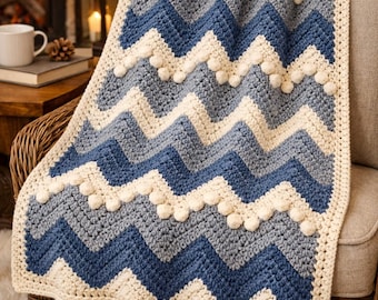 Textured Chevron Crochet Blanket Pattern- Bulky Bobble- PDF