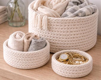 Chunky Crochet Basket Pattern Set, Modern Storage Organizer (PDF Pattern)