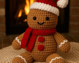 Chunky Crochet Gingerbread Man Pattern • Super Bulky Christmas Amigurumi (PDF Pattern)