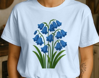 Bluebell Grafik-T-Shirt: Minimalistisches Blumenmuster, Naturliebhaber-T-Shirt