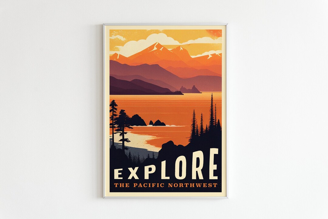 FREE SHIPPING - Vintage Explore the Pacific Northwest Travel Poster ...