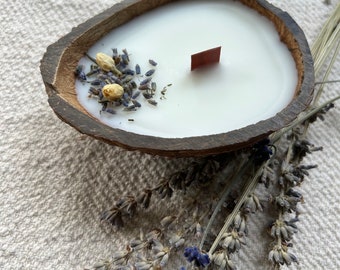 Natural citronella candle in a coconut shell