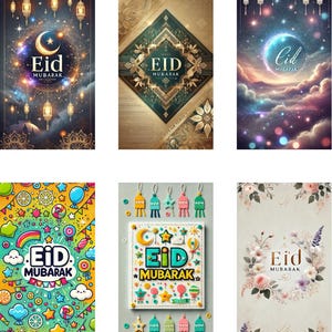 Cartões Eid Mubarak para impressão, cartões de felicitações islâmicos, pacote com 6 cartões, cartões de felicitações Eid, cartões digitais Eid ul Fitar, cartões de celebração Eid