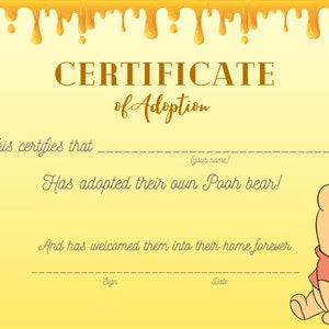 Pooh bear adoption cards