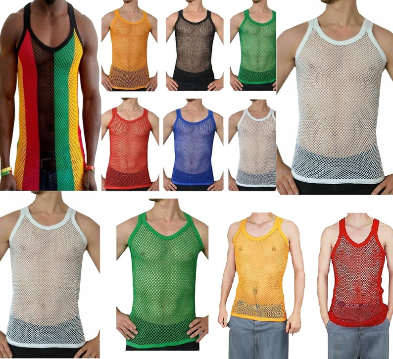 Mens String Vest Top Shirt Original Men Rasta Mesh Fitted