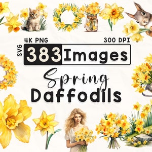 383 narcissen clipartbundel, aquarel bloemen clipart, narcissen clipart, plakboek, lentebloemen, Paper Crafts, 4K PNG, digitale bestanden