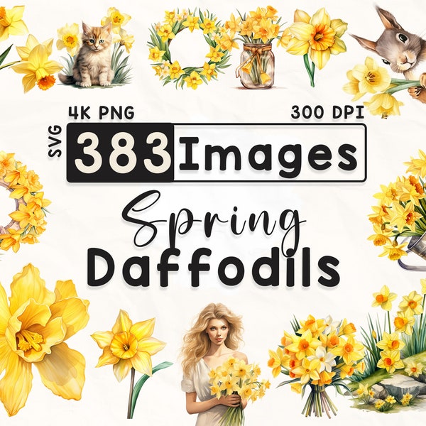 383 Daffodils Clipart Bundle, Watercolor Floral Clipart, Daffodil Clipart, Scrapbook, Spring Flowers, Paper Crafts, 4K PNG, Digital Files