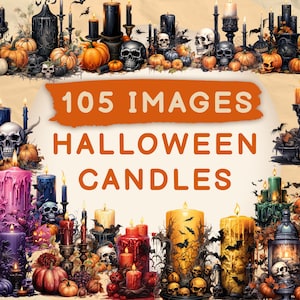 105 Halloween Kerzen Clipart, Aquarell Clipart, Halloween PNG, Gruseliges Halloween, Scrapbook, Papierhandwerk, PNG und SVG, Gruselige Kerzen