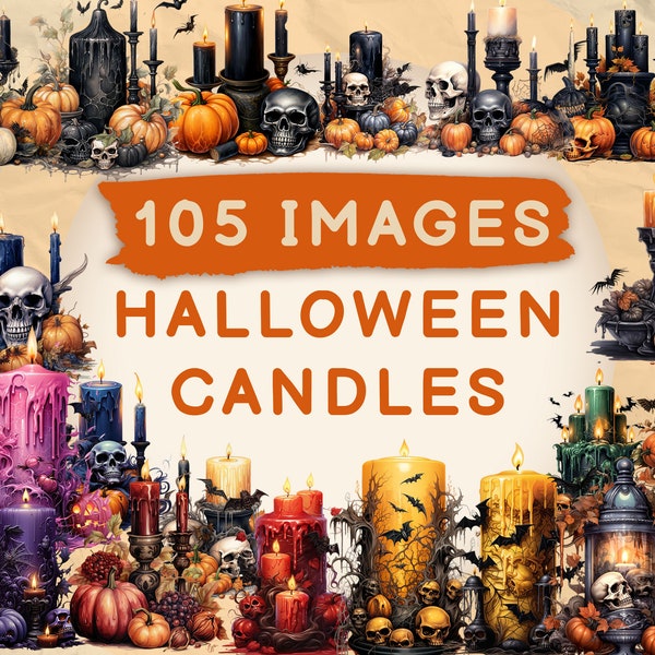 105 Halloween Candles Clipart, Watercolor Clipart, Halloween PNG, Spooky Halloween, Scrapbook, Paper Crafts, PNG and SVG, Spooky Candles