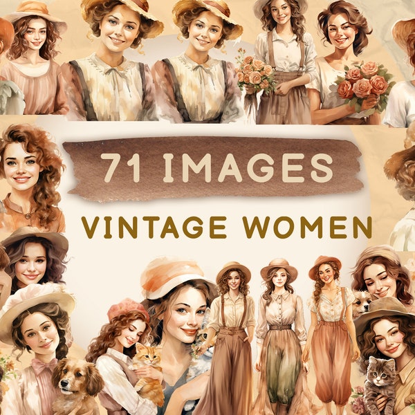 71 Vintage Women Clipart, Watercolor Clipart, Vintage Lady PNG, Vintage Pet, Vintage Woman, Scrapbook, Paper Crafts, PNG and SVG, Digital