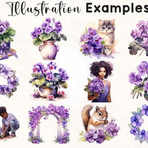 405 African Violets Clipart Bundle, Watercolor Floral Clipart, African ...