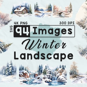 94 Clipart di paesaggi invernali, Clipart ad acquerello, Stagione nevosa, Album di ritagli, Mestieri di carta, PNG 4K, Diario spazzatura, Pacchetto paesaggi, Immagine digitale