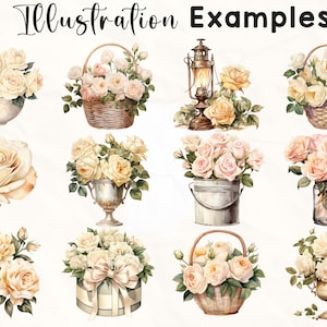 319 Cream Roses Clipart Bundle, Watercolor Floral Clipart, Rose Clipart ...