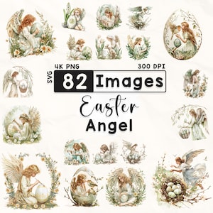 Bundle de 82 Pâques anges, Clipart Pâques aquarelle, Clipart lapin, graphiques de Pâques, Clipart ange de Pâques, Clipart printemps, PNG 4K