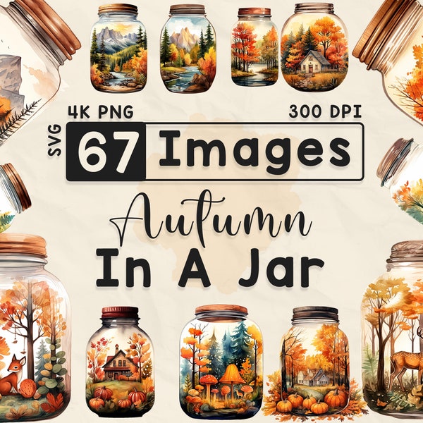 67 Autumn in a Jar Clipart, Watercolor Clipart, Fall Season, Scrapbook, Paper Crafts, PNG and SVG, Fall Spell, Junk Journal, Bundle, Digital