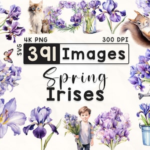 391 Iris Clipart Bundle, Aquarell Blumen Clipart, Iris Clipart, Scrapbook, Frühlingsblumen, Papierhandwerk, 4K PNG, Digitale Dateien