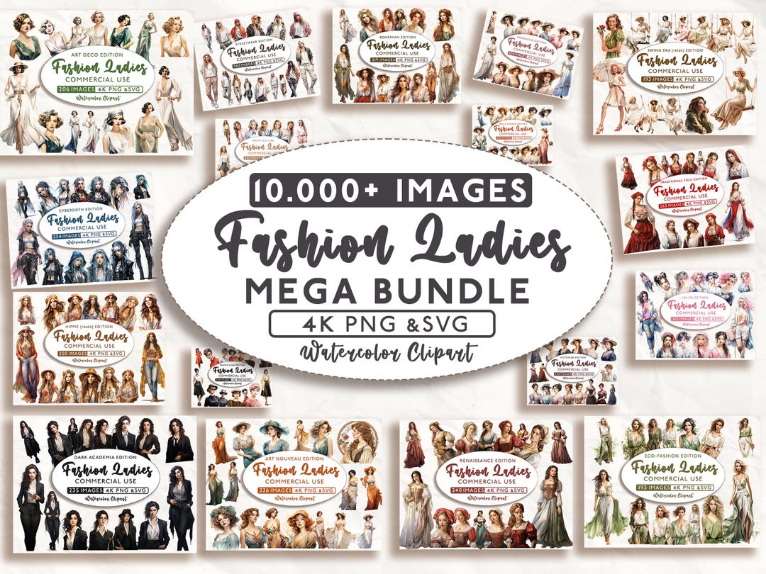 10.000+ Fashion Ladies MEGA BUNDLE Clipart, Watercolor Clipart, Chic ...