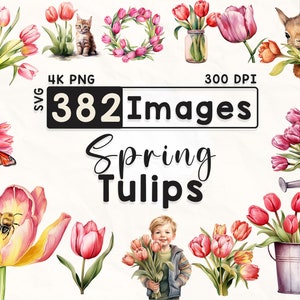 382 Tulips Clipart Bundle, Watercolor Floral Clipart, Tulip Clipart, Scrapbook, Spring Flowers, Paper Crafts, 4K PNG, Digital Files