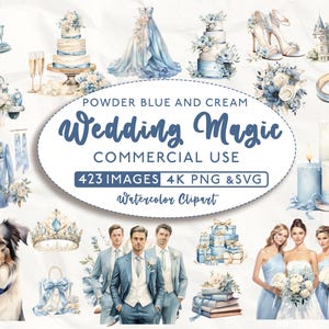 423 Blau und Creme Hochzeit Clipart Bundle, Hochzeit Clipart, kommerzielle Nutzung, Aquarell Clipart, Hochzeit SVG, Hochzeit PNG, 4K PNG und dafür