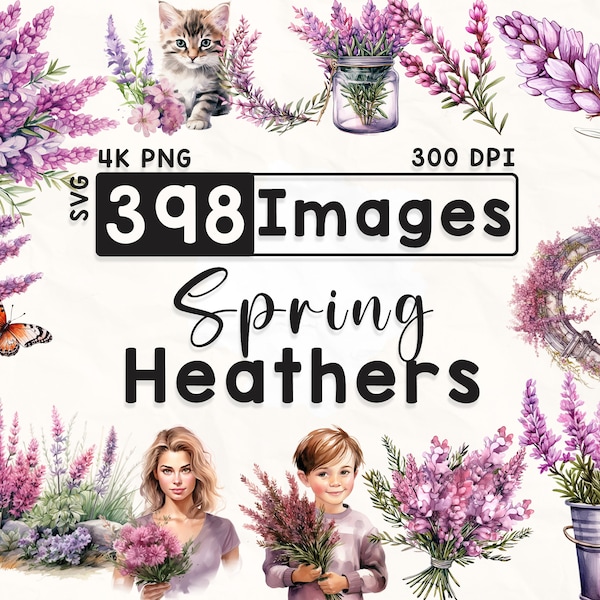 398 Heathers Clipart Bundle, Watercolor Floral Clipart, Heather Clipart, Scrapbook, Spring Flowers, Paper Crafts, 4K PNG, Digital Files