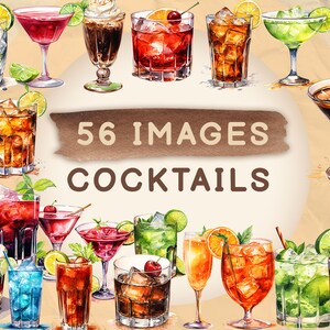 56 Summer Cocktail Clipart, Watercolor Clipart, Summer Drinks, Party Drinks, Cocktail Menu, PNG and SVG, Digital Download, Beach Drinks