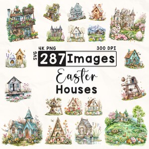 287 Ostern Haus Clipart Bundle, Aquarell Ostern Clipart, Hase Clipart, Scrapbook, Ostern Cottage Clipart, Frühling Clipart, 4K PNG