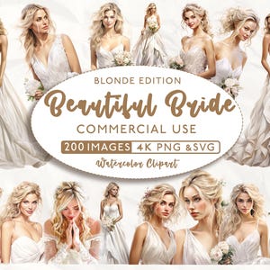 200 blonde Braut Bundle, Braut Clipart, kommerzielle Nutzung, digitaler Download, Aquarell Clipart, Braut SVG, Braut PNG, 4K PNG und SVG