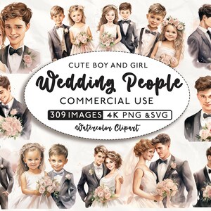309 Wedding Boy and Girl Clipart Bundle, Boy and Girl clipart, Commercial use, Watercolor Clipart, Wedding SVG, Wedding PNG, 4K PNG and Svg