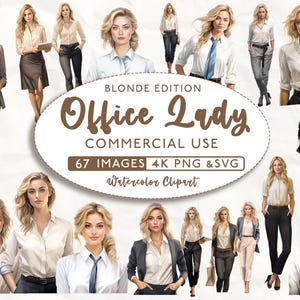 67 Blonde Office Woman Bundle, blonde Frau Clipart, kommerzielle Nutzung, digitaler Download, Aquarell Clipart, Office Lady PNG, 4K PNG und SVG