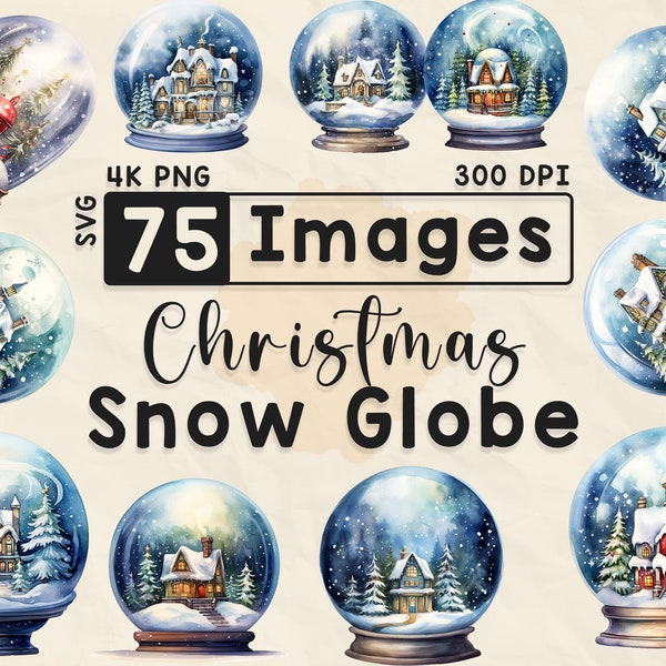 Christmas Snow Globe Clipart, Watercolor Clipart, Christmas PNG, Christmas Spirit, Scrapbook, Paper Crafts, 4K PNG, Xmas Bundle, Digital