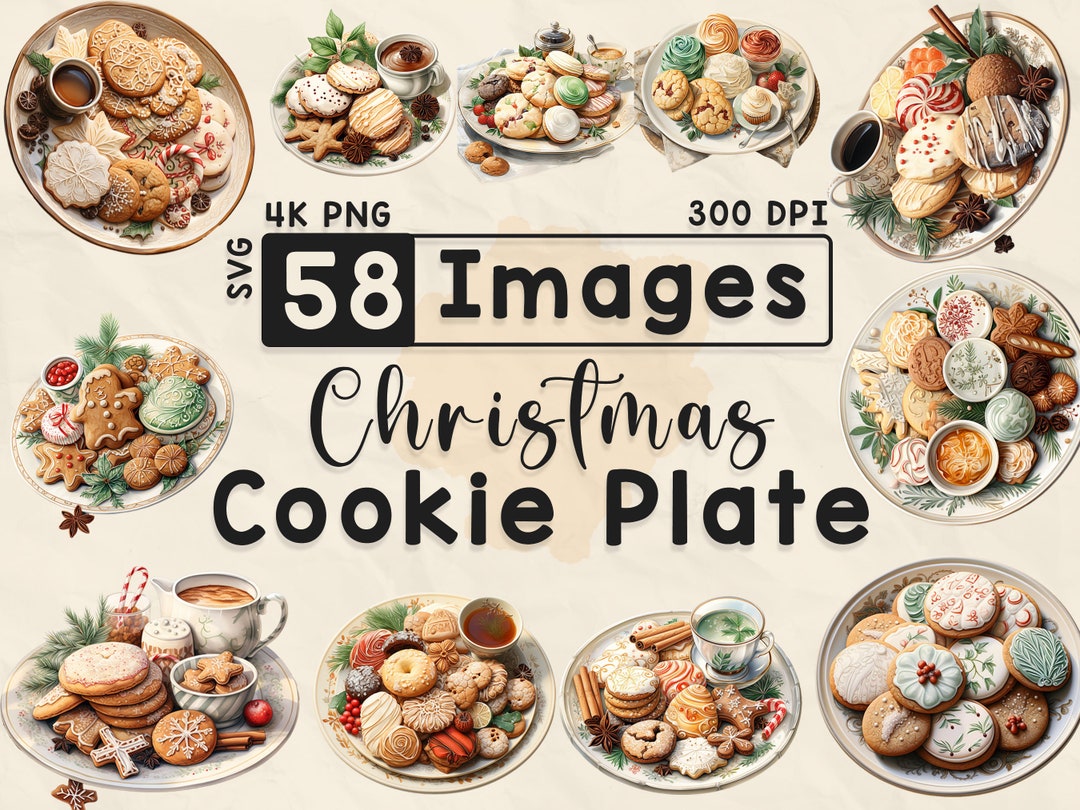 Christmas Cookie Plate Clipart, Watercolor Clipart, Christmas PNG ...