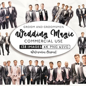 Bundle de cliparts marié et garçons d'honneur, clipart garçons d'honneur, usage commercial, clipart aquarelle, mariage SVG, mariage PNG, 4K PNG et Svg