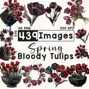 439 Bloody Tulips Clipart Bundle, Watercolor Floral Clipart, Tulip Clipart, Scrapbook, Spring Flowers, Paper Crafts, 4K PNG, Digital Files