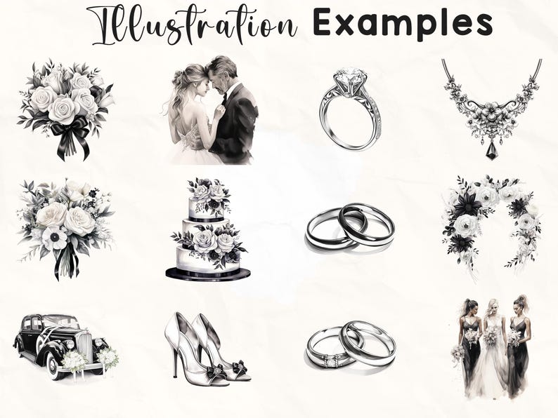 Black and White Wedding Clipart Bundle, 4K PNG SVG (commercial Use ...