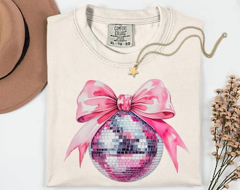 Coquette Disco Ball PNG: Pink Bow Retro Party Design (Digital Download)
