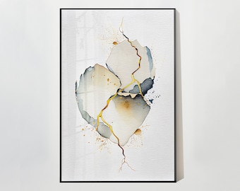 Japanese Kintsugi  Abstract Art, Rebirth Watercolor Gold Simple Print, Japandi Printable Painting Digital Download Wall Art Wabi Sabi #25