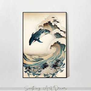 Hokusai Wal strukturierte japanische Aquarell Blumen Wand Kunst einfache Japandi Wabi Sabi Malerei große Welle Ukiyo Holzschnitt #12