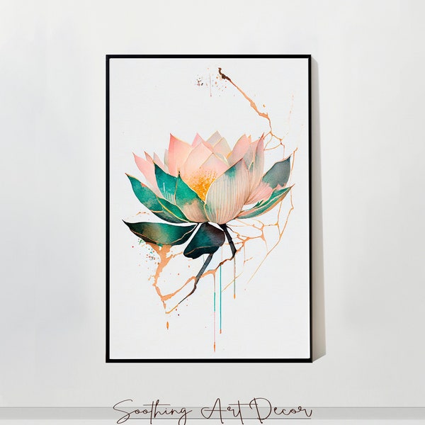 White Lotus Flower Market print, Spiritual Earth tone Yoga studio Poster, Simple floral Zen Philosophy print design, Digital Download art #1