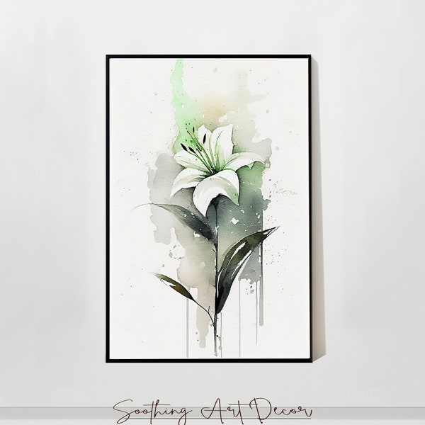 Simple White Water Lily Digital Wall Print Splash Design, Floral Detailed Botany Printable Art Nature Original Wild Flower Market Poster #15