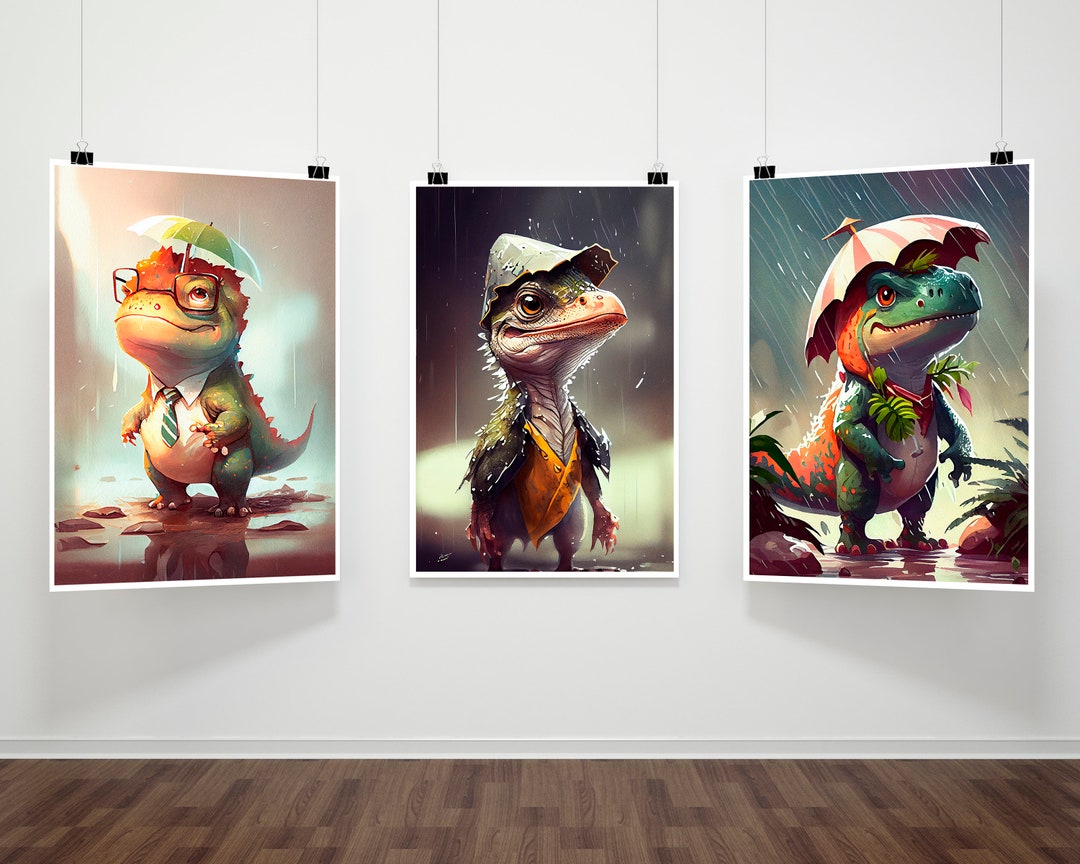 Set of 3 Printable Dinosaur Wall Art Print Room Decor 1 Year Old ...