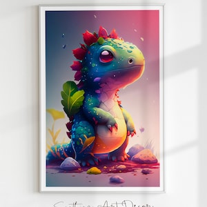 Dinosauro Poster Sala giochi Decor Art, Stampa acquerello Velociraptor T Rex, Regalo di battesimo Ragazzo stampabile Compleanno Download digitale Art #4